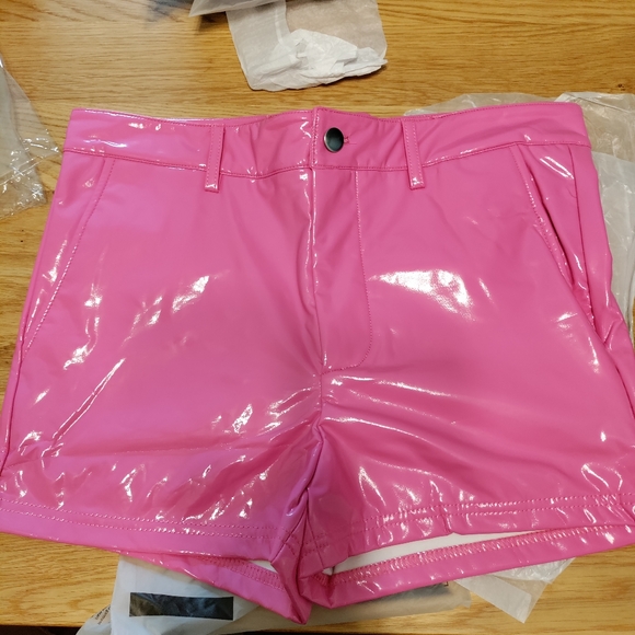 SHEIN hot pink latex look booty short shiny barbie kenergy vibe Medium NWT - Picture 10 of 14